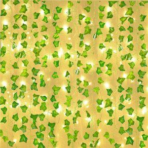 12 Pcs Artificial Ivy Garland Fake Vines with 32 Ft Lights String (100 LED)Decor